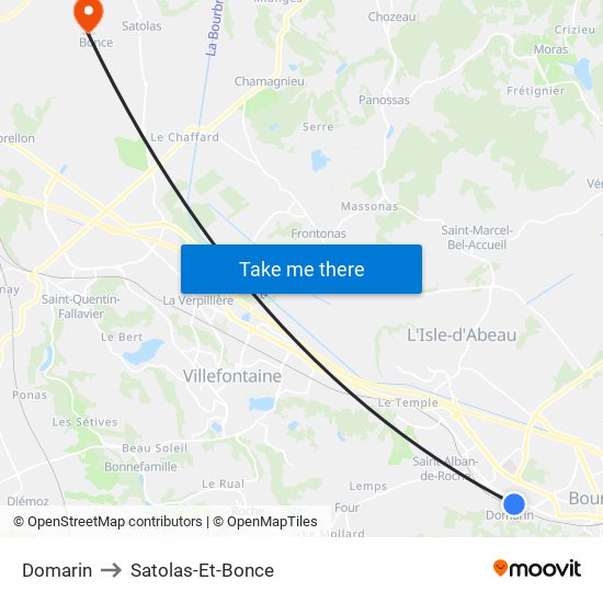 Domarin to Satolas-Et-Bonce map