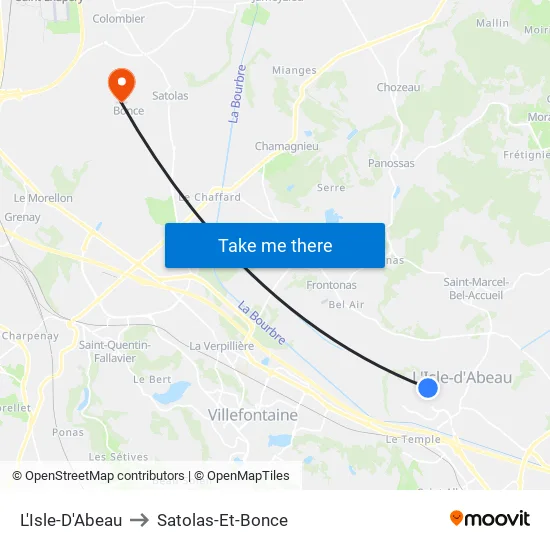 L'Isle-D'Abeau to Satolas-Et-Bonce map