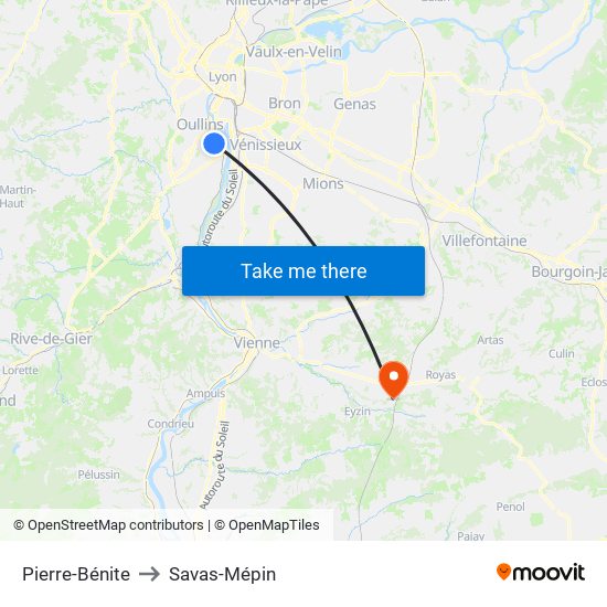 Pierre-Bénite to Savas-Mépin map