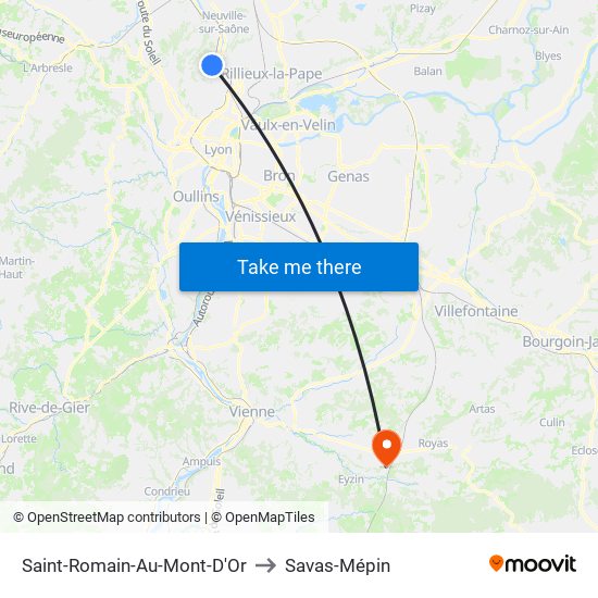 Saint-Romain-Au-Mont-D'Or to Savas-Mépin map