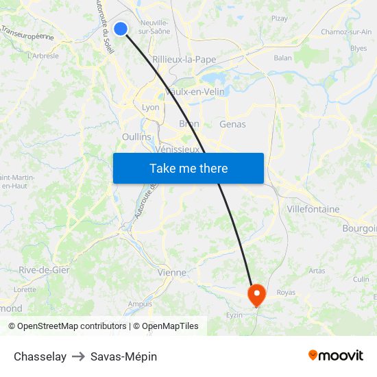 Chasselay to Savas-Mépin map