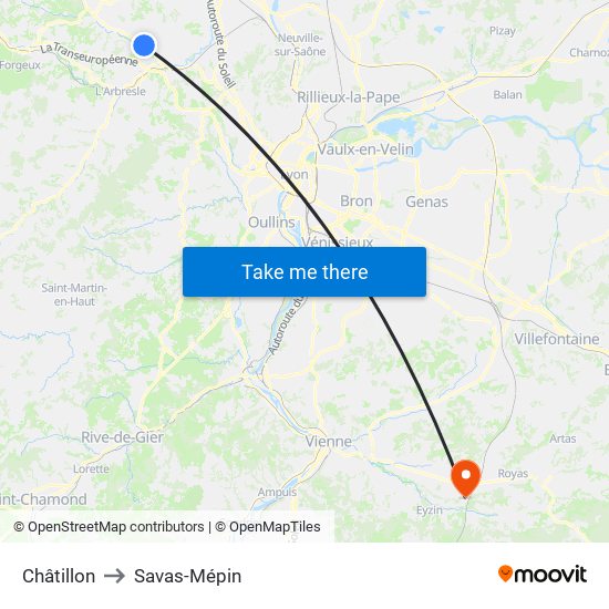 Châtillon to Savas-Mépin map