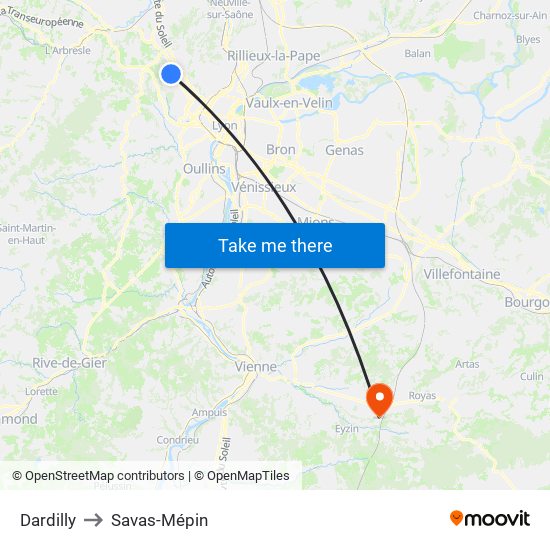 Dardilly to Savas-Mépin map