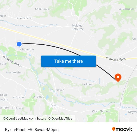 Eyzin-Pinet to Savas-Mépin map