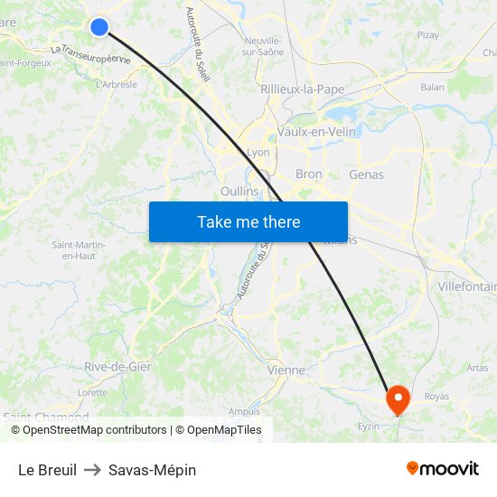 Le Breuil to Savas-Mépin map