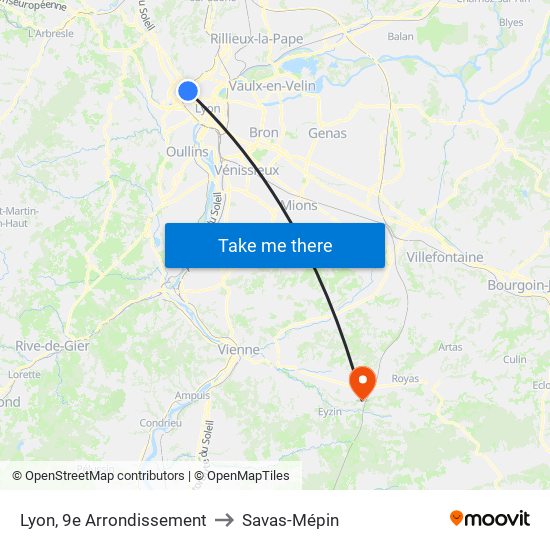 Lyon, 9e Arrondissement to Savas-Mépin map