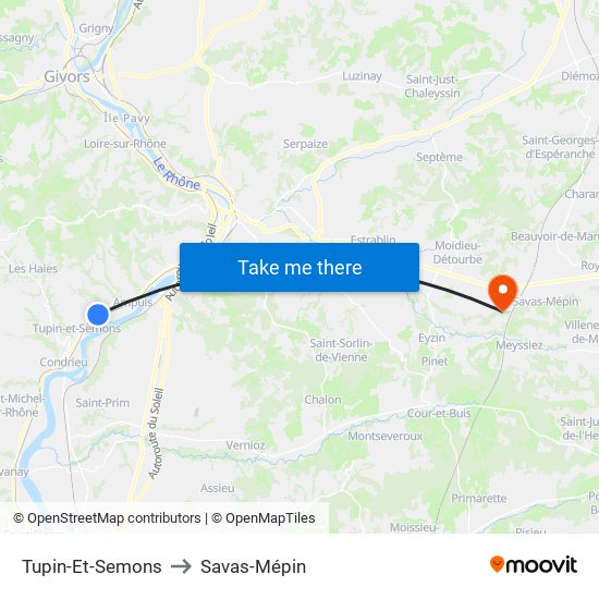 Tupin-Et-Semons to Savas-Mépin map