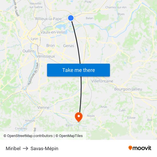 Miribel to Savas-Mépin map
