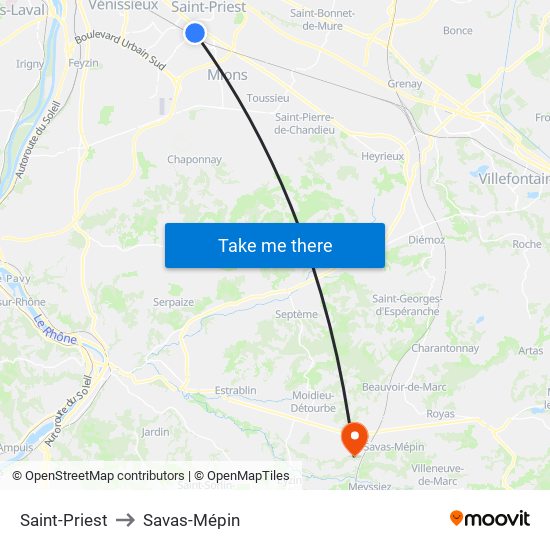 Saint-Priest to Savas-Mépin map