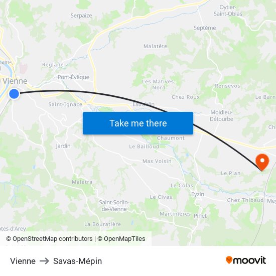 Vienne to Savas-Mépin map