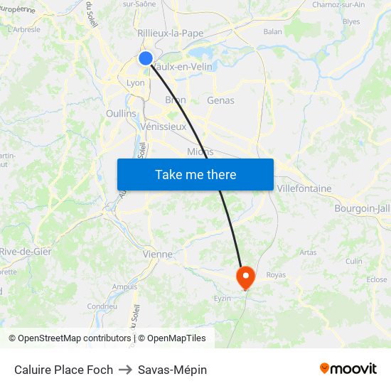 Caluire Place Foch to Savas-Mépin map