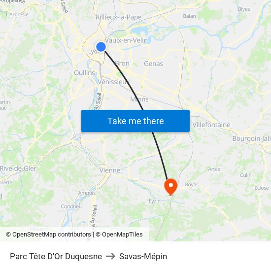 Parc Tête D'Or Duquesne to Savas-Mépin map