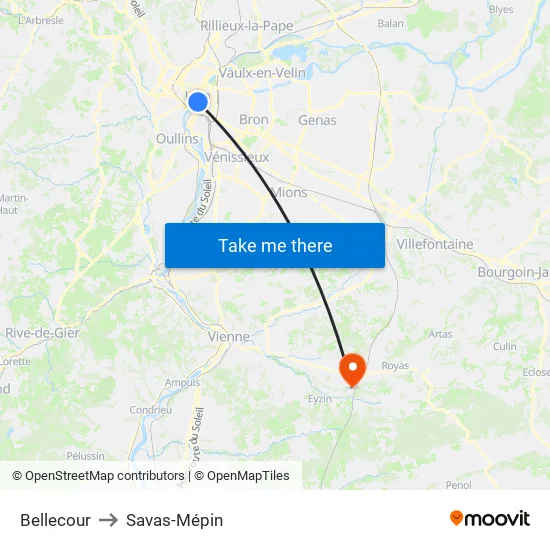 Bellecour to Savas-Mépin map
