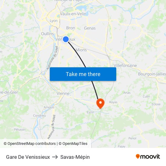 Gare De Venissieux to Savas-Mépin map
