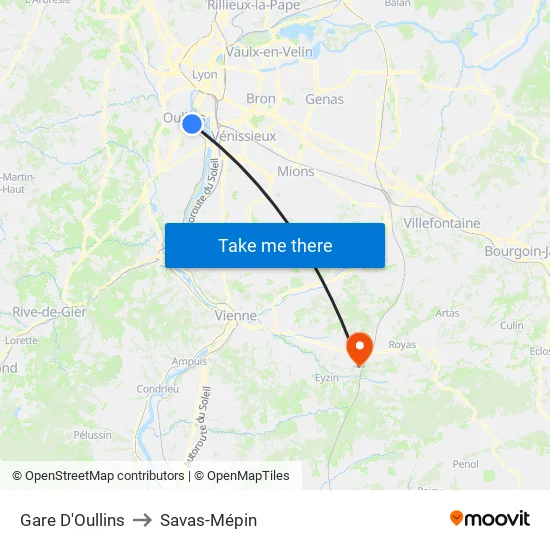 Gare D'Oullins to Savas-Mépin map