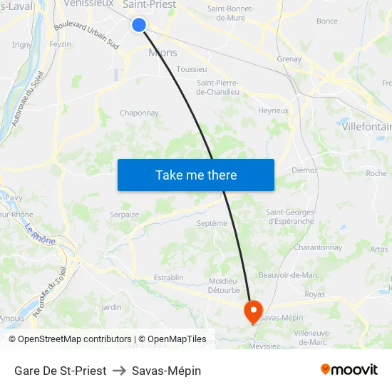 Gare De St-Priest to Savas-Mépin map