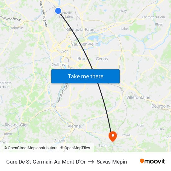Gare De St-Germain-Au-Mont-D'Or to Savas-Mépin map