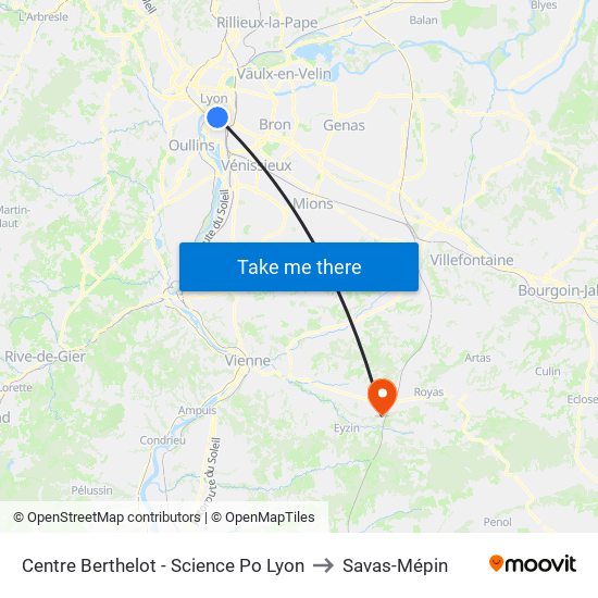Centre Berthelot - Science Po Lyon to Savas-Mépin map