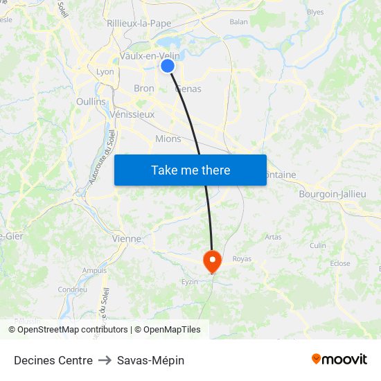 Decines Centre to Savas-Mépin map