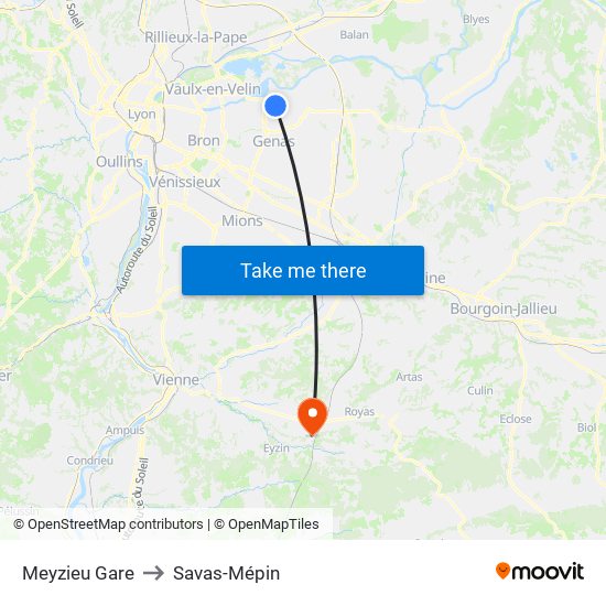 Meyzieu Gare to Savas-Mépin map