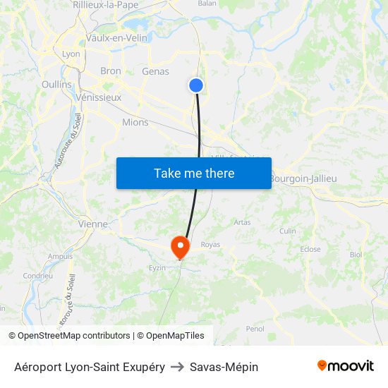 Aéroport Lyon-Saint Exupéry to Savas-Mépin map