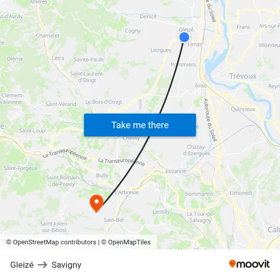 Gleizé to Savigny map