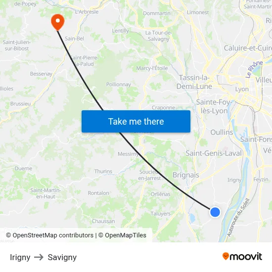 Irigny to Savigny map
