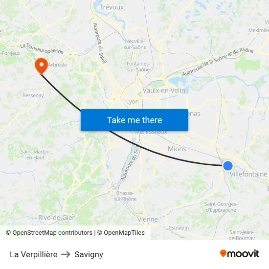 La Verpillière to Savigny map