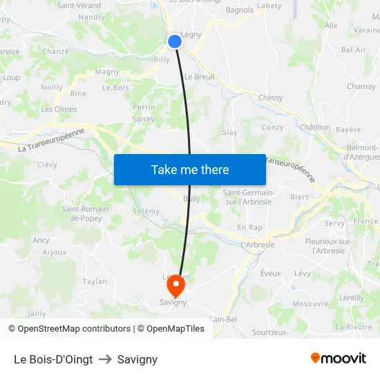 Le Bois-D'Oingt to Savigny map