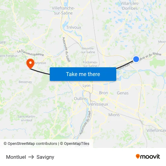 Montluel to Savigny map