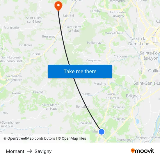 Mornant to Savigny map