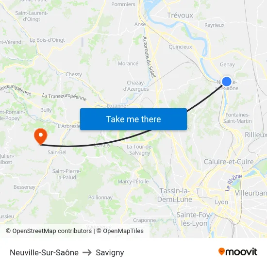 Neuville-Sur-Saône to Savigny map