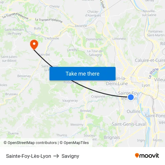 Sainte-Foy-Lès-Lyon to Savigny map