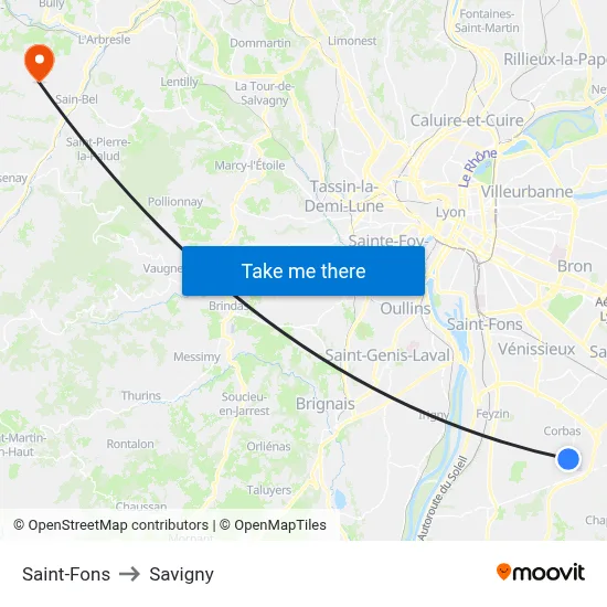 Saint-Fons to Savigny map