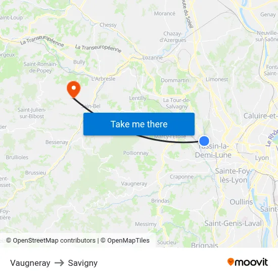 Vaugneray to Savigny map