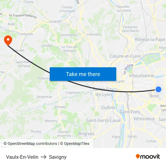 Vaulx-En-Velin to Savigny map