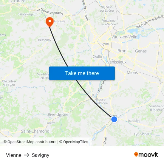 Vienne to Savigny map