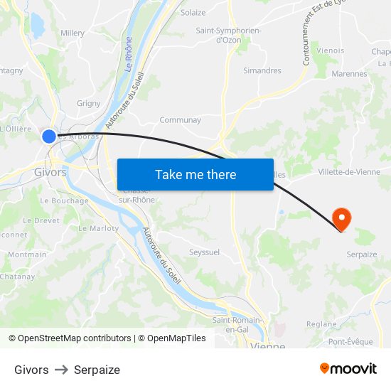 Givors to Serpaize map
