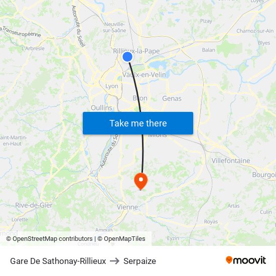 Gare De Sathonay-Rillieux to Serpaize map