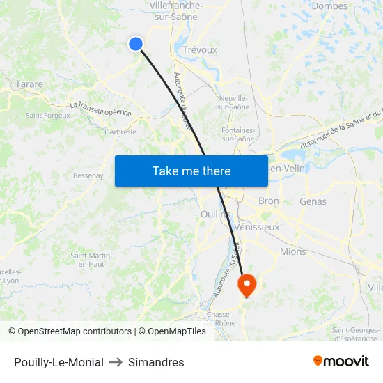 Pouilly-Le-Monial to Simandres map