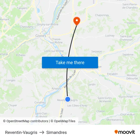 Reventin-Vaugris to Simandres map