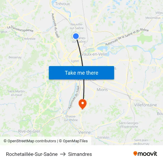 Rochetaillée-Sur-Saône to Simandres map