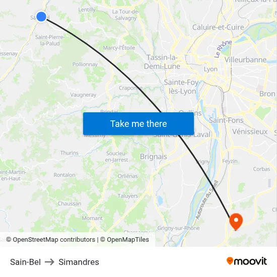 Sain-Bel to Simandres map