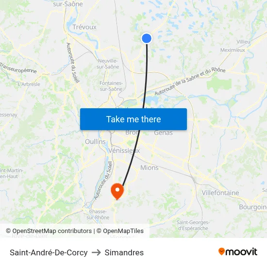 Saint-André-De-Corcy to Simandres map