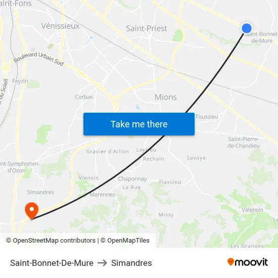 Saint-Bonnet-De-Mure to Simandres map