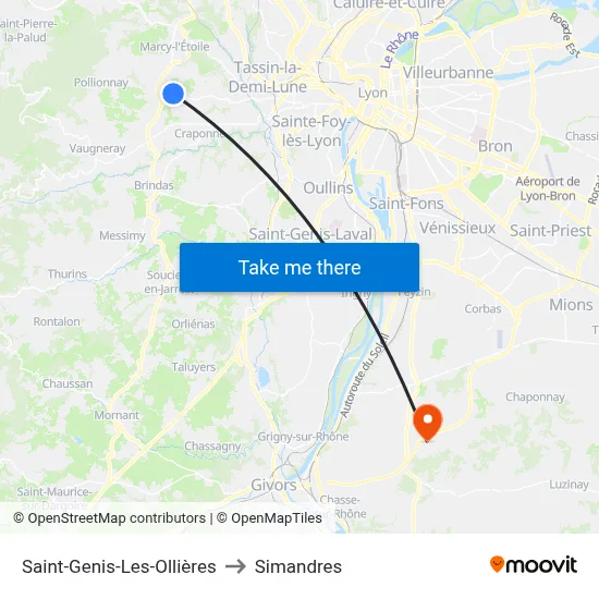 Saint-Genis-Les-Ollières to Simandres map