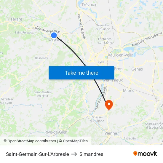 Saint-Germain-Sur-L'Arbresle to Simandres map