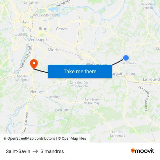 Saint-Savin to Simandres map