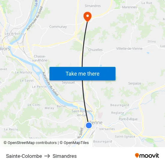 Sainte-Colombe to Simandres map