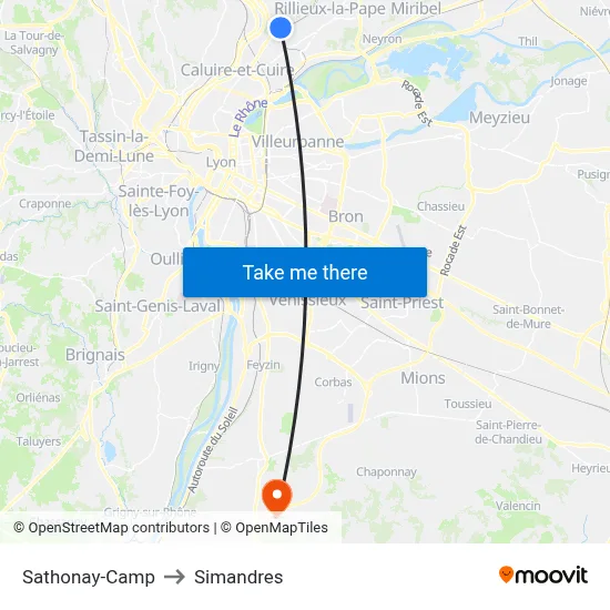 Sathonay-Camp to Simandres map